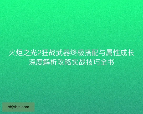 火炬之光2狂战武器终极搭配与属性成长深度解析攻略实战技巧全书